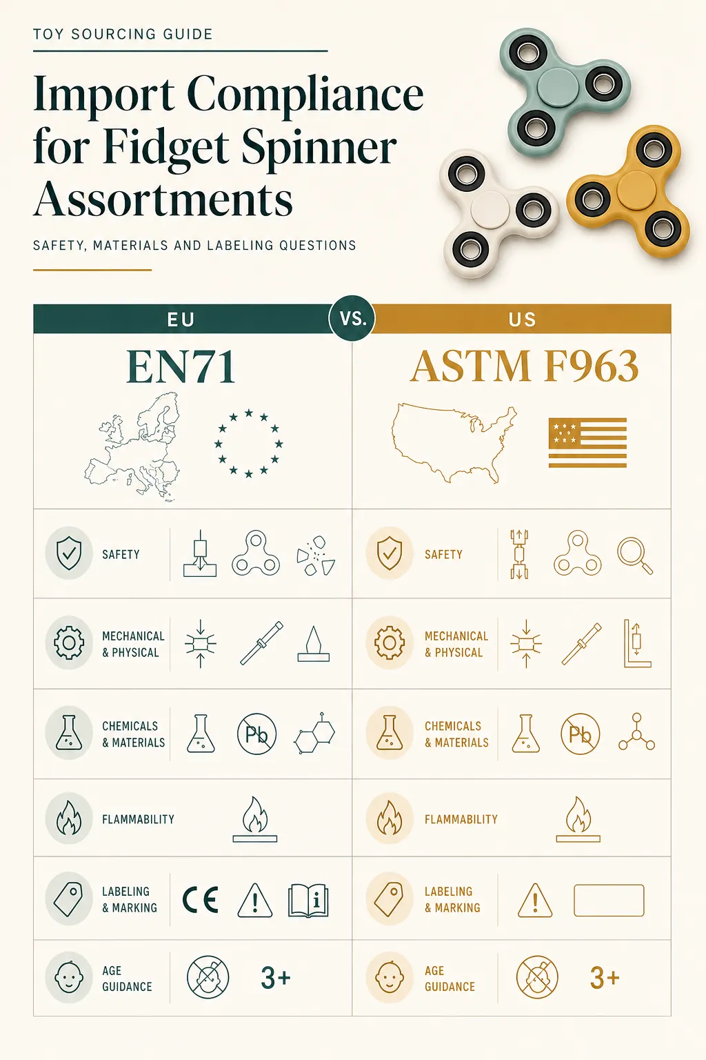 Explanatory diagram for Import compliance for fidget spinner assortments: safety, materials and labeling