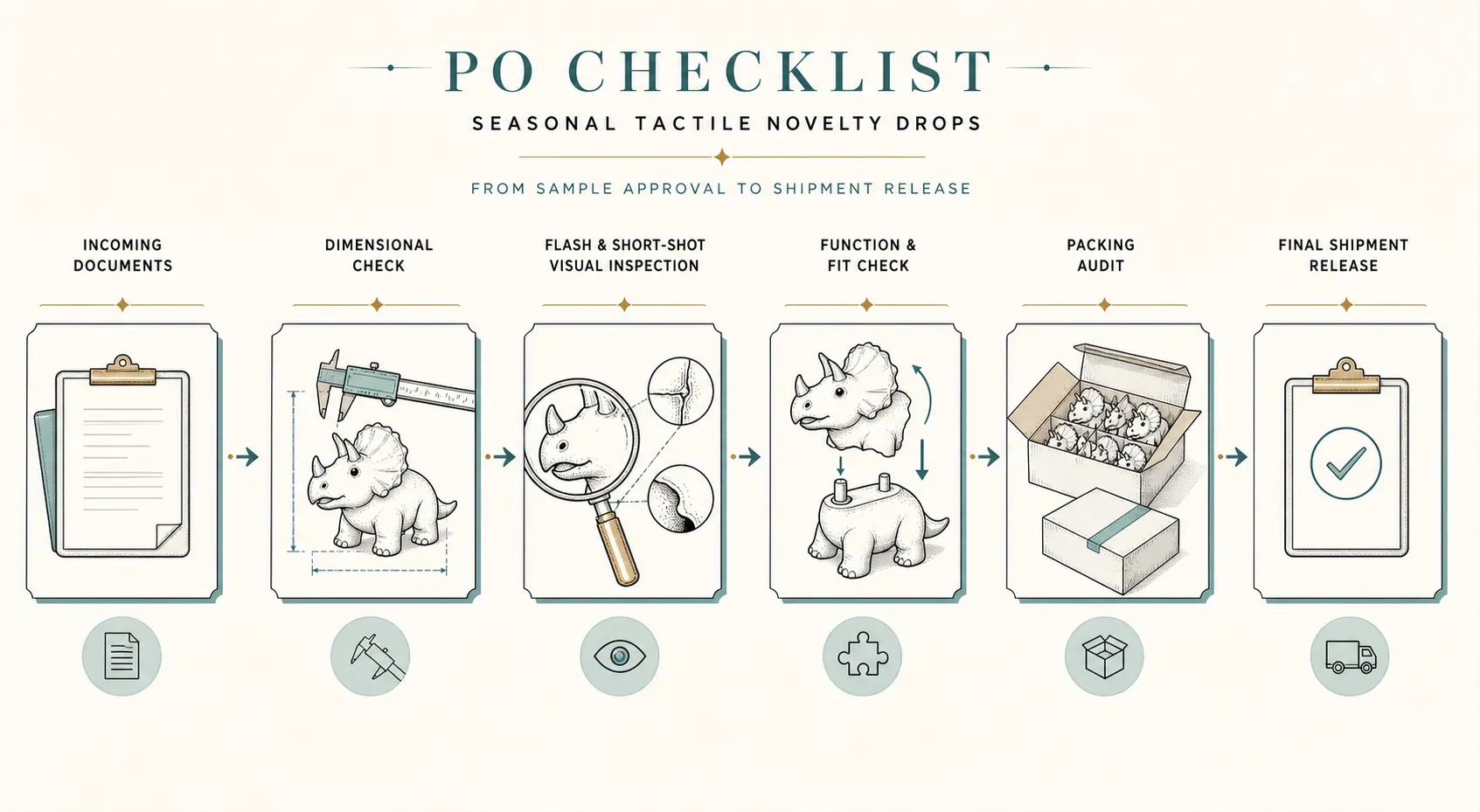 Explanatory diagram for PO checklist for seasonal tactile novelty drops: from sample approval to shipmen