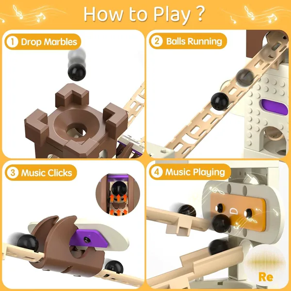 CPS303074-CPS303075-CPS303076-CPS303077 DIY 1:36 Scale Music Marble Run Set Construction Building Bl