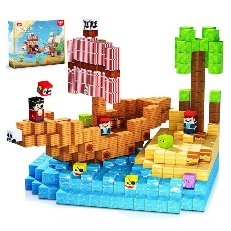 Educational Toys STEM 2cm Magnetic Block Set Toys for Kids Learning DIY Magnetic Building Block Pirate-Ship World Toys view 7