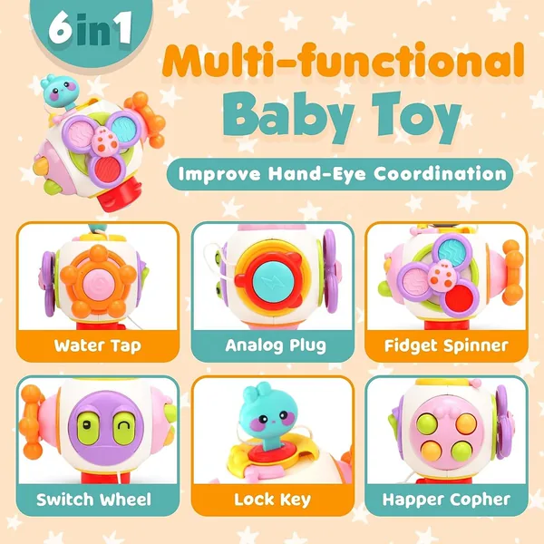 Busy Cube for Toddlers Sensory Board Cube Toy for Baby Montessori Toys Educational Activity Cube view 4