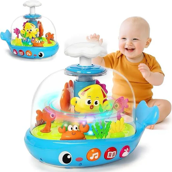 Whale Sensory Spinner Toy for Baby Light up Rotating Play with Music Safe ABS Early Learning Educational Toys view 10