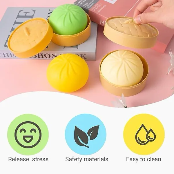 Dumpling Squishies Toy Dumpling Squish Cute Anxiety Relief Fidget Toy with Steamer Box,Soft Squeeze for Kids view 5