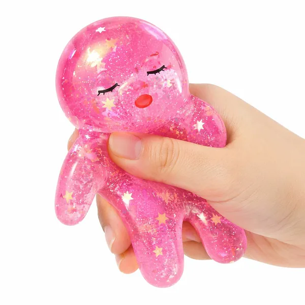 Glitter Squishy Doll Stress Ball Soft Squeeze Toy Cute Mini Fidget Figure for Kids and Adults