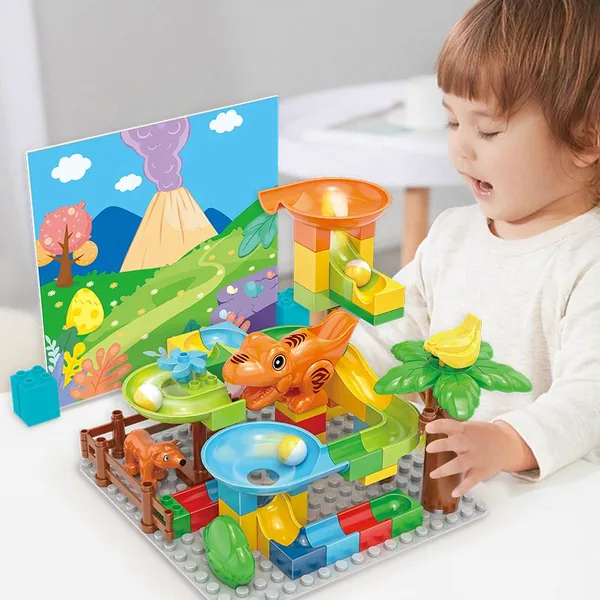 Educational building blocks 60PCS children marble run DIY dinosaur track assembly puzzle bricks view 3