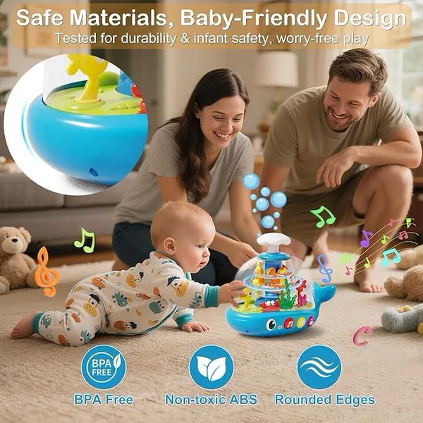 Whale Sensory Spinner Toy for Baby Light up Rotating Play with Music Safe ABS Early Learning Educational Toys view 3