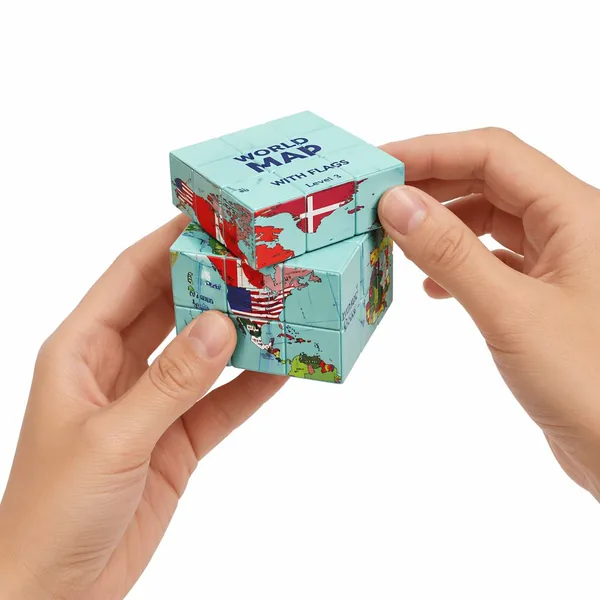 World Map Flag 3D Puzzle Cube Geography Brain Teaser Educational Toy view 2