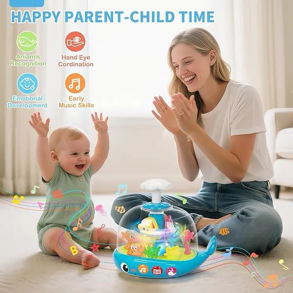 Whale Sensory Spinner Toy for Baby Light up Rotating Play with Music Safe ABS Early Learning Educational Toys view 11
