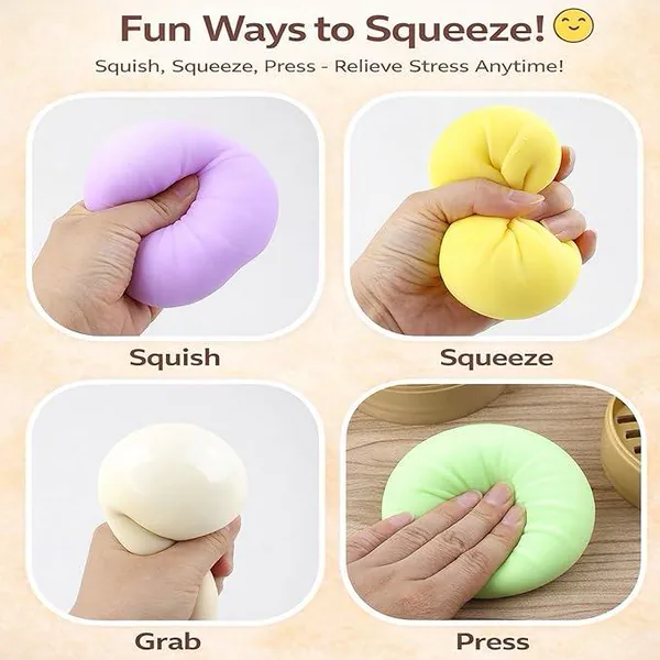 Dumpling Squishies Toy Dumpling Squish Cute Anxiety Relief Fidget Toy with Steamer Box,Soft Squeeze for Kids view 4