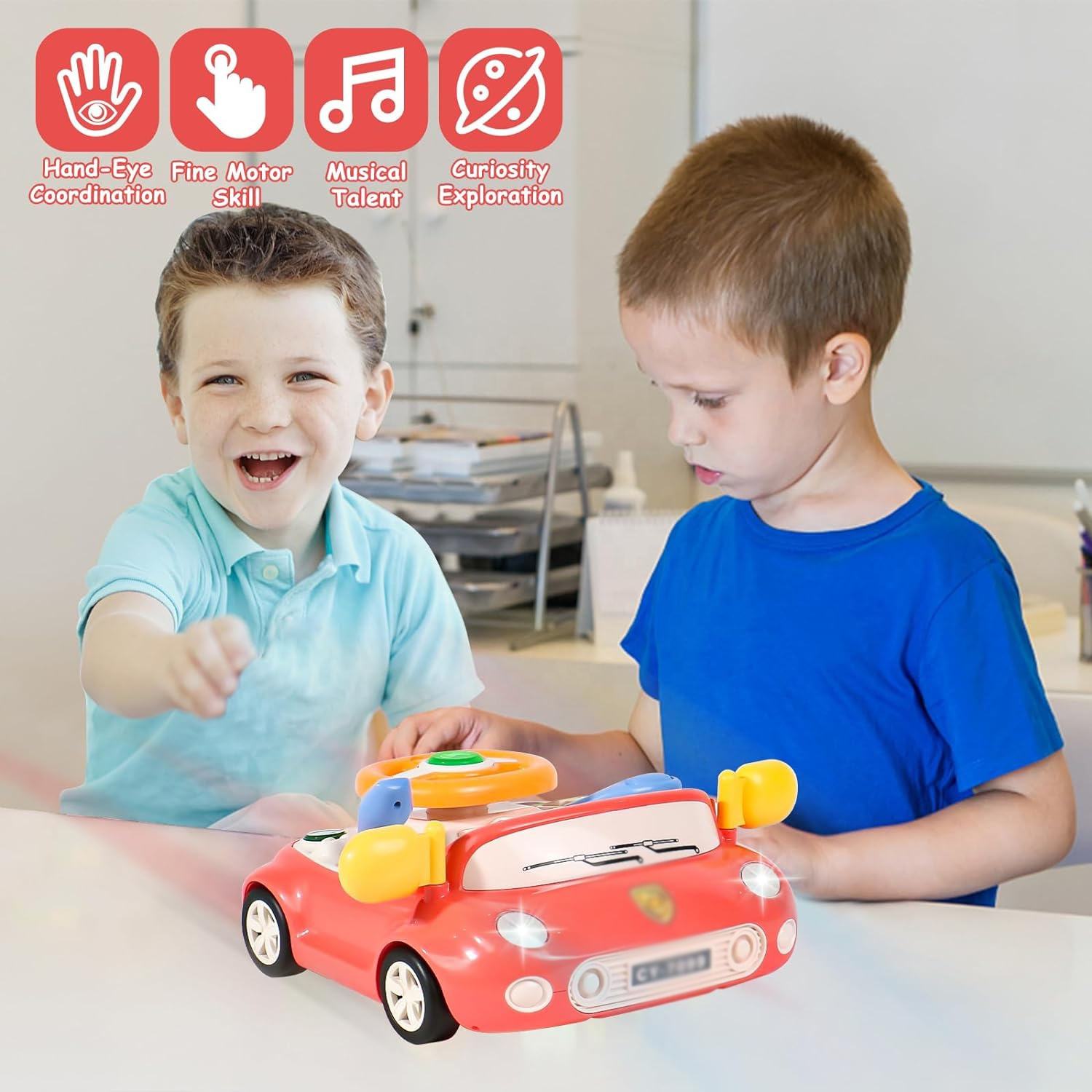 Musical Steering Wheel Toy for Toddlers Interactive Learning Simulation Toys Car Seat Sensory Toy view 4