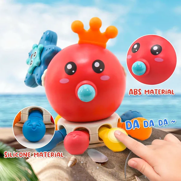 Baby Montessori Teether Toys Infant Tummy Time Sensory Rattle Pull String Finger Squeeze Octopus Toys Gifts view 5