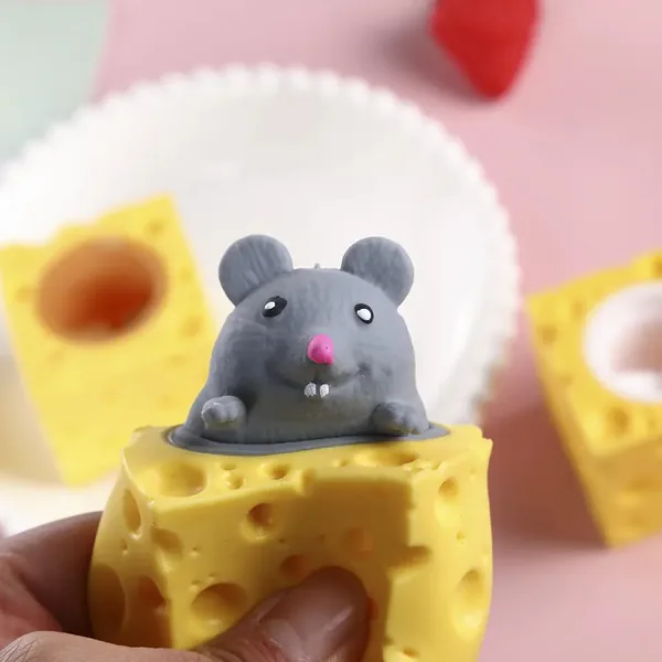 Squeeze Mouse Cheese Block Squeeze Anti-stress Toy Hide and Seek Figures Stress Relief Fidgets Toys view 3
