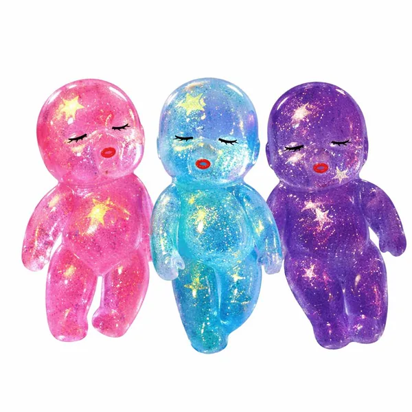 Glitter Squishy Doll Stress Ball Soft Squeeze Toy Cute Mini Fidget Figure for Kids and Adults view 5