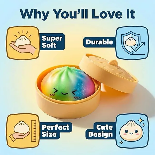 Colorful Silicone Dumpling Squishies Fidget Toy with Steamer Box Soft Squeeze for Anxiety Relief and Kids view 4