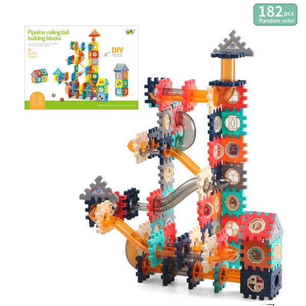 182pcs STEM Marble Race Track Educational Marble Maze Game Building Blocks Kit DIY Marble Runs Blocks for Kids