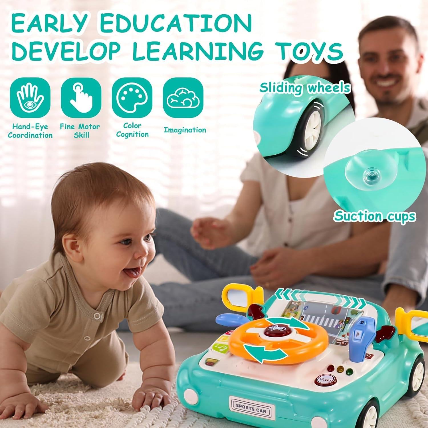 Musical Steering Wheel Toy for Toddlers Interactive Learning Simulation Toys Car Seat Sensory Toy view 5