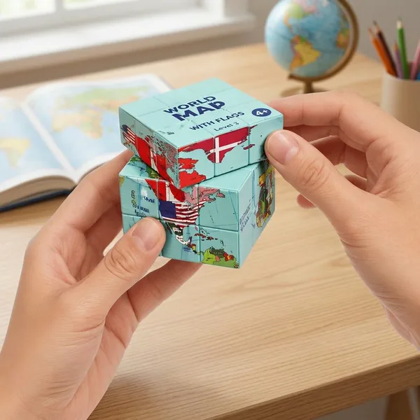 World Map Flag 3D Puzzle Cube Geography Brain Teaser Educational Toy view 3