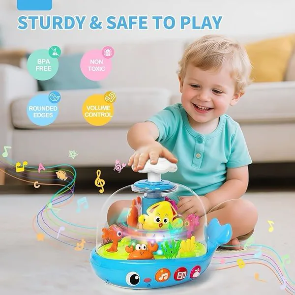 Whale Sensory Spinner Toy for Baby Light up Rotating Play with Music Safe ABS Early Learning Educational Toys view 9