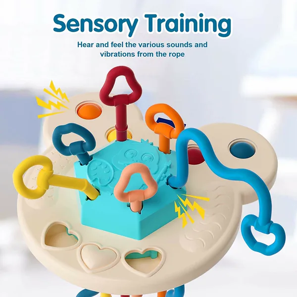 Non Toxic Food Grade Baby Sensory Training Activity Flying Saucer Interactive Toy Teething Ball Silicone Pulling String Toy view 2