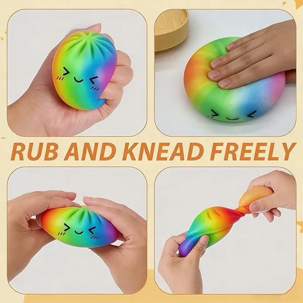 Colorful Silicone Dumpling Squishies Fidget Toy with Steamer Box Soft Squeeze for Anxiety Relief and Kids view 5