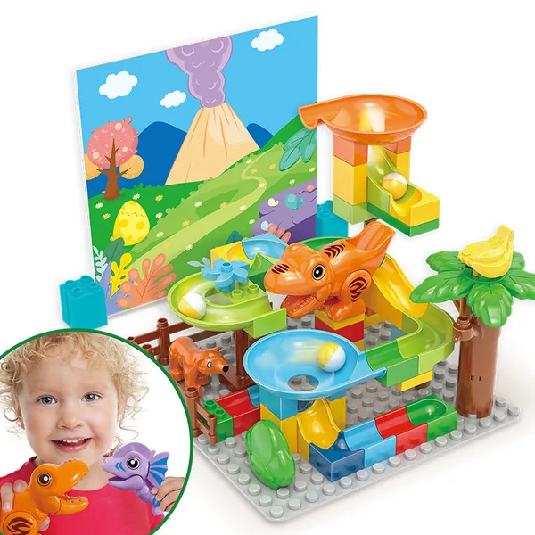 Educational building blocks 60PCS children marble run DIY dinosaur track assembly puzzle bricks