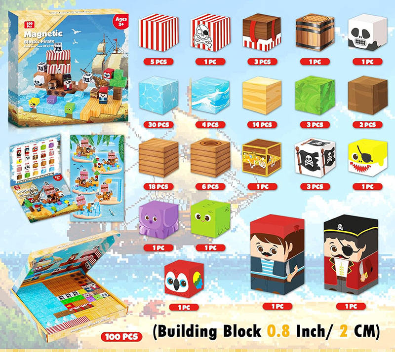 Educational Toys STEM 2cm Magnetic Block Set Toys for Kids Learning DIY Magnetic Building Block Pirate-Ship World Toys view 4