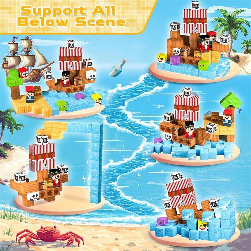 Educational Toys STEM 2cm Magnetic Block Set Toys for Kids Learning DIY Magnetic Building Block Pirate-Ship World Toys view 5