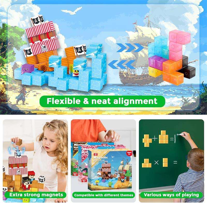 Educational Toys STEM 2cm Magnetic Block Set Toys for Kids Learning DIY Magnetic Building Block Pirate-Ship World Toys view 3