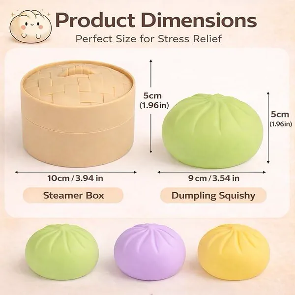 Dumpling Squishies Toy Dumpling Squish Cute Anxiety Relief Fidget Toy with Steamer Box,Soft Squeeze for Kids
