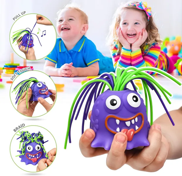 Novelty Funny Stress Relief and Anti Anxiety Toys Screaming Little Monster Pull Hair Fidgets Toys for Kids view 6