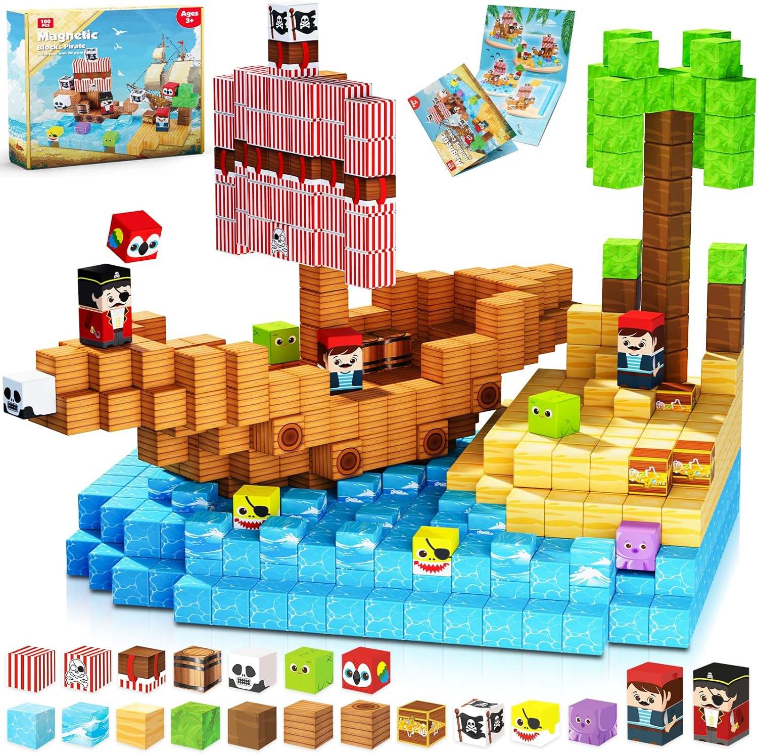 Educational Toys STEM 2cm Magnetic Block Set Toys for Kids Learning DIY Magnetic Building Block Pirate-Ship World Toys view 6