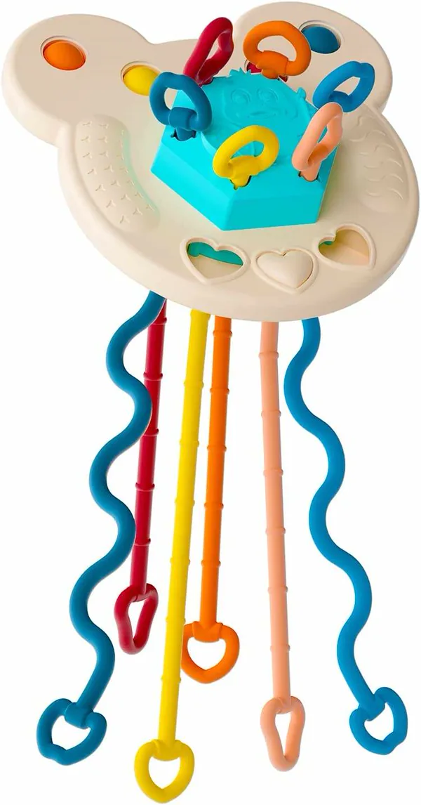 Non Toxic Food Grade Baby Sensory Training Activity Flying Saucer Interactive Toy Teething Ball Silicone Pulling String Toy