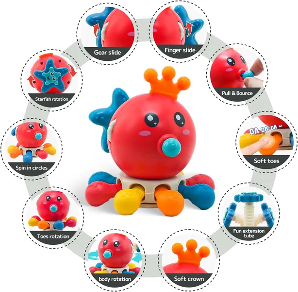 Baby Montessori Teether Toys Infant Tummy Time Sensory Rattle Pull String Finger Squeeze Octopus Toys Gifts view 6