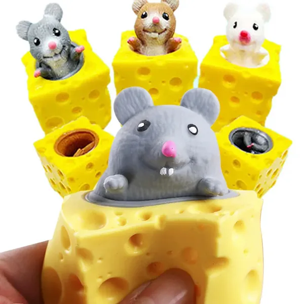 Squeeze Mouse Cheese Block Squeeze Anti-stress Toy Hide and Seek Figures Stress Relief Fidgets Toys view 2