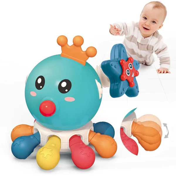 Baby Montessori Teether Toys Infant Tummy Time Sensory Rattle Pull String Finger Squeeze Octopus Toys Gifts