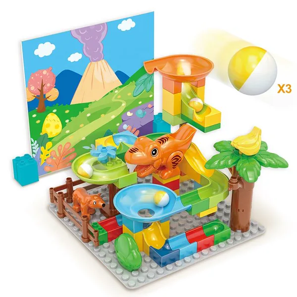Educational building blocks 60PCS children marble run DIY dinosaur track assembly puzzle bricks view 5