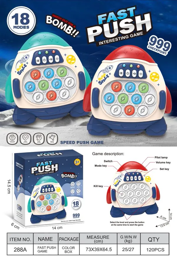 Quick Push Bubble Competitive Game Console Fidget Toy Astronaut Speed POPS Light up Fast Electronic Bubble Puzzle Game view 3