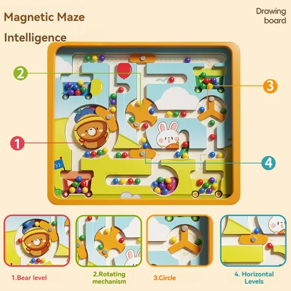 Montessori Toys Busy Board for Toddlers Magnetics Puzzle Toys Maze Game Educational Magnetics Block Set Toys for Kids Learning view 3