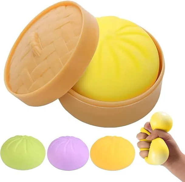 Dumpling Squishies Toy Dumpling Squish Cute Anxiety Relief Fidget Toy with Steamer Box,Soft Squeeze for Kids view 2