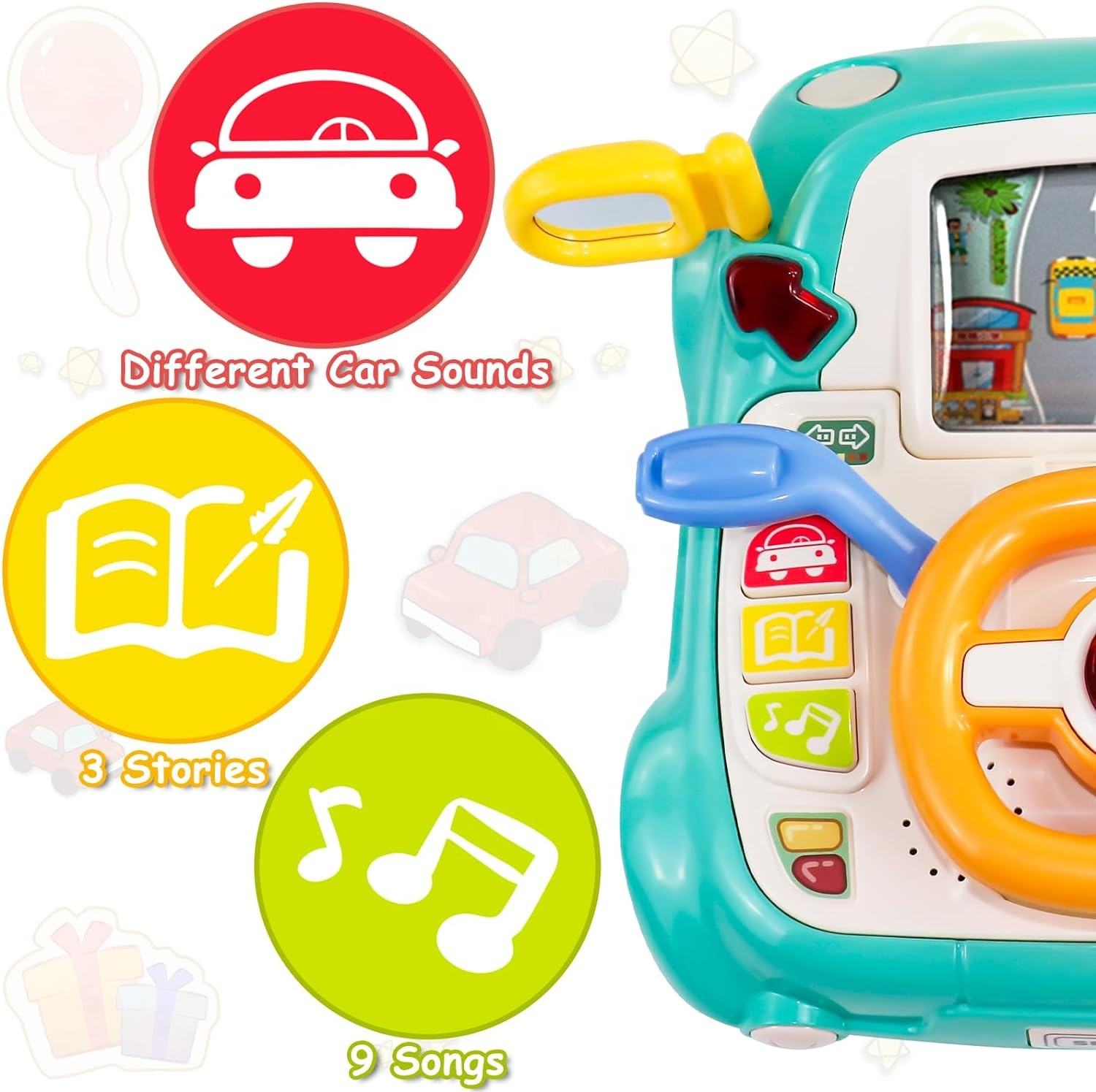 Musical Steering Wheel Toy for Toddlers Interactive Learning Simulation Toys Car Seat Sensory Toy view 3