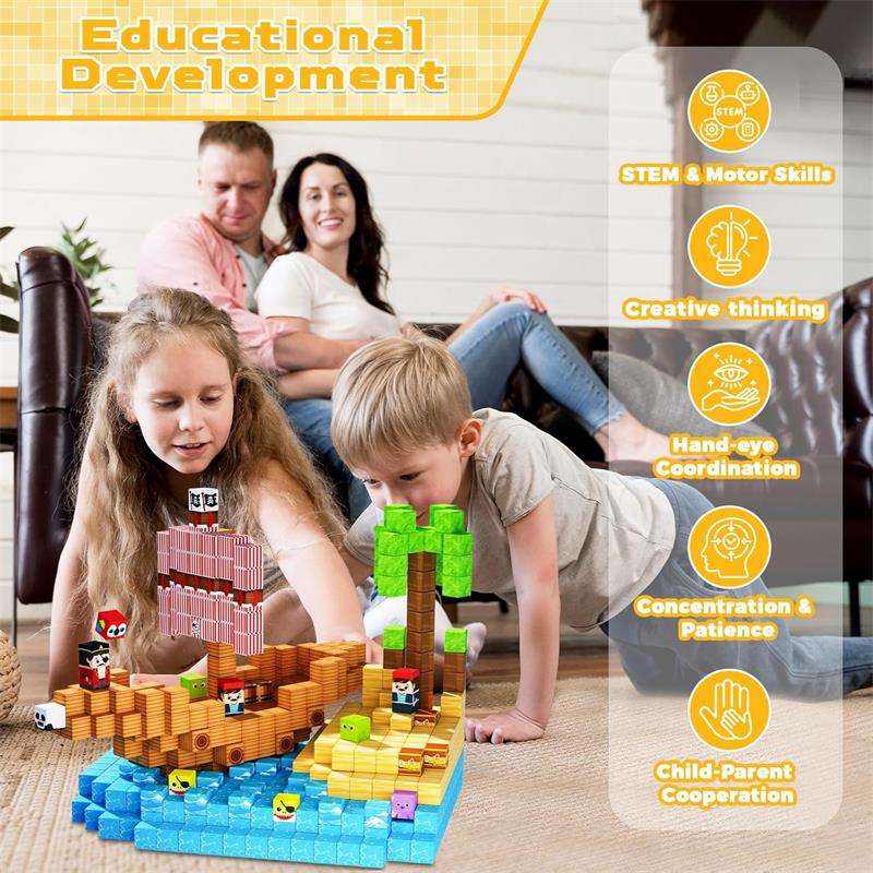 Educational Toys STEM 2cm Magnetic Block Set Toys for Kids Learning DIY Magnetic Building Block Pirate-Ship World Toys view 8