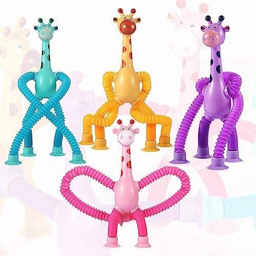 Telescopic Suction Cup Giraffe Toy Funny Pops Tubes Sensory Educational Fidget Toys Pack Anxiety Plastic CPS Toys for Kids