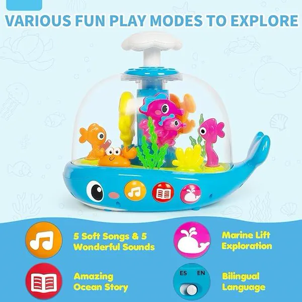 Whale Sensory Spinner Toy for Baby Light up Rotating Play with Music Safe ABS Early Learning Educational Toys view 7