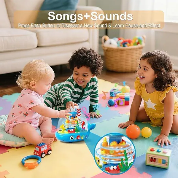 Whale Sensory Spinner Toy for Baby Light up Rotating Play with Music Safe ABS Early Learning Educational Toys view 5