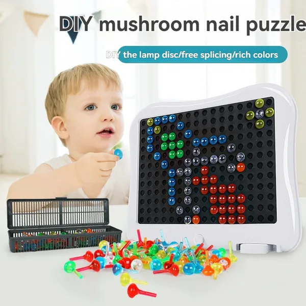 3D Mushroom Nail Glow Board DIY Educational Plug-in Toy LED Night Light Board Children's Stress Relief Toy
