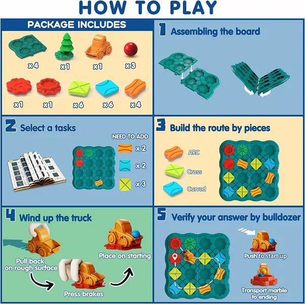 Kids Road Maze Board Game Set with Building Blocks Puzzle Challenge Educational Toy Gift for Boys Girls view 3