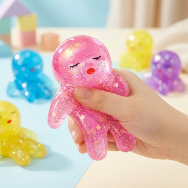 Glitter Squishy Doll Stress Ball Soft Squeeze Toy Cute Mini Fidget Figure for Kids and Adults view 6