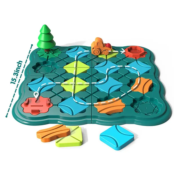 Kids Road Maze Board Game Set with Building Blocks Puzzle Challenge Educational Toy Gift for Boys Girls