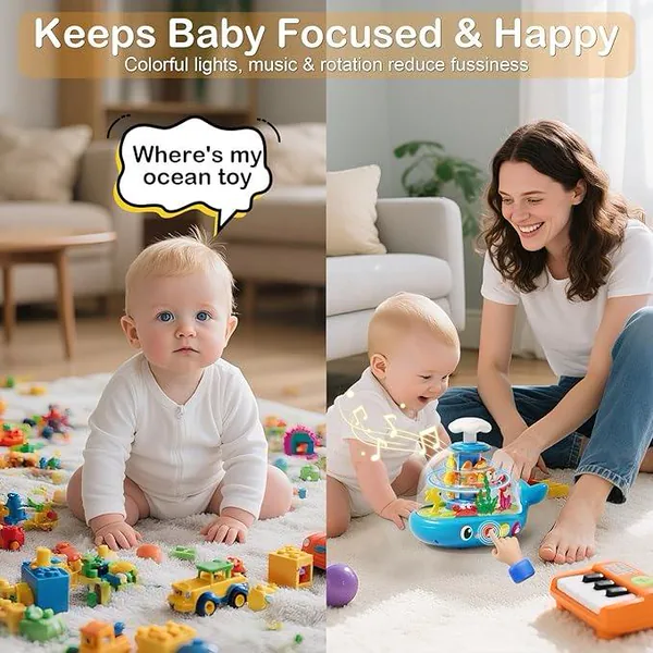 Whale Sensory Spinner Toy for Baby Light up Rotating Play with Music Safe ABS Early Learning Educational Toys view 2