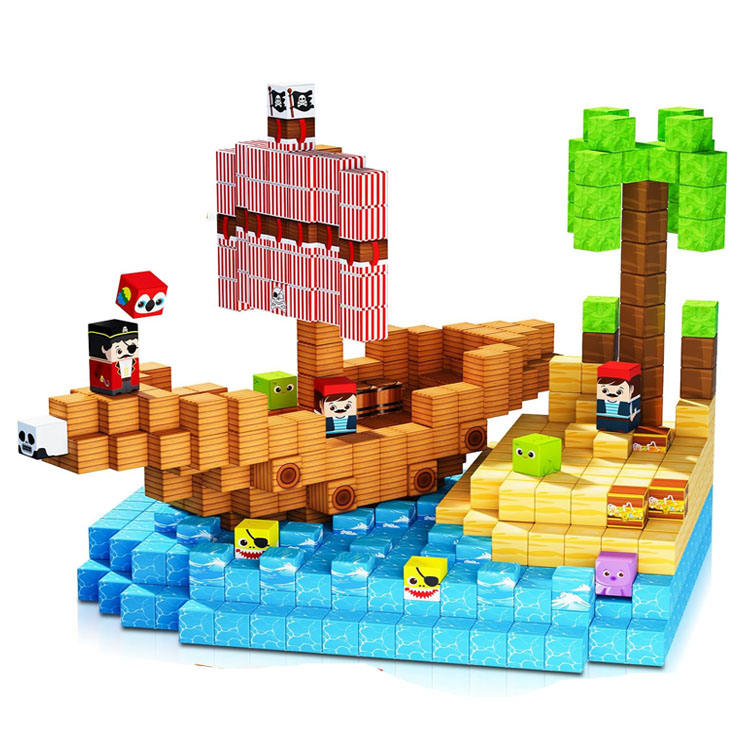 Educational Toys STEM 2cm Magnetic Block Set Toys for Kids Learning DIY Magnetic Building Block Pirate-Ship World Toys view 2